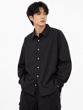 REALTAKAI Black Oversized Button-Up Shirt Minimalist Streetwear Size XL